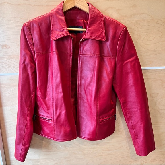Vintage Red 100% Leather Rocker Jacket Size 10 - Picture 6 of 9